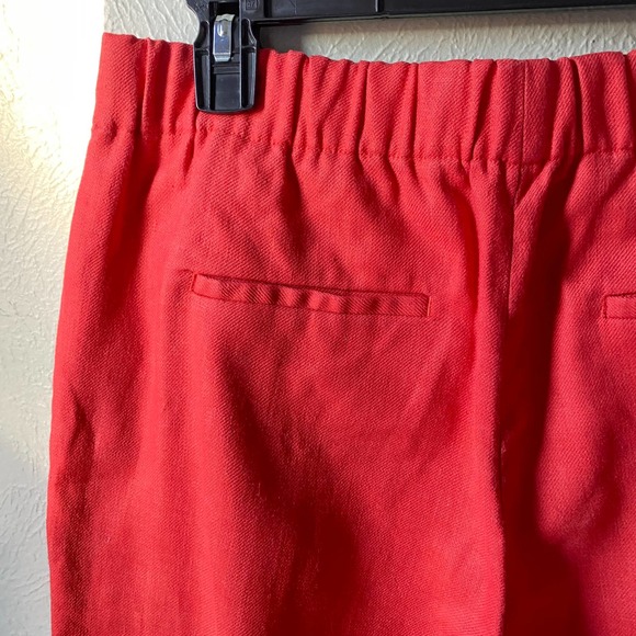 J.Crew Red Linen Blend Slit Hem Cropped Pants Elastic Waist Back Women's Size 8T - Picture 7 of 10